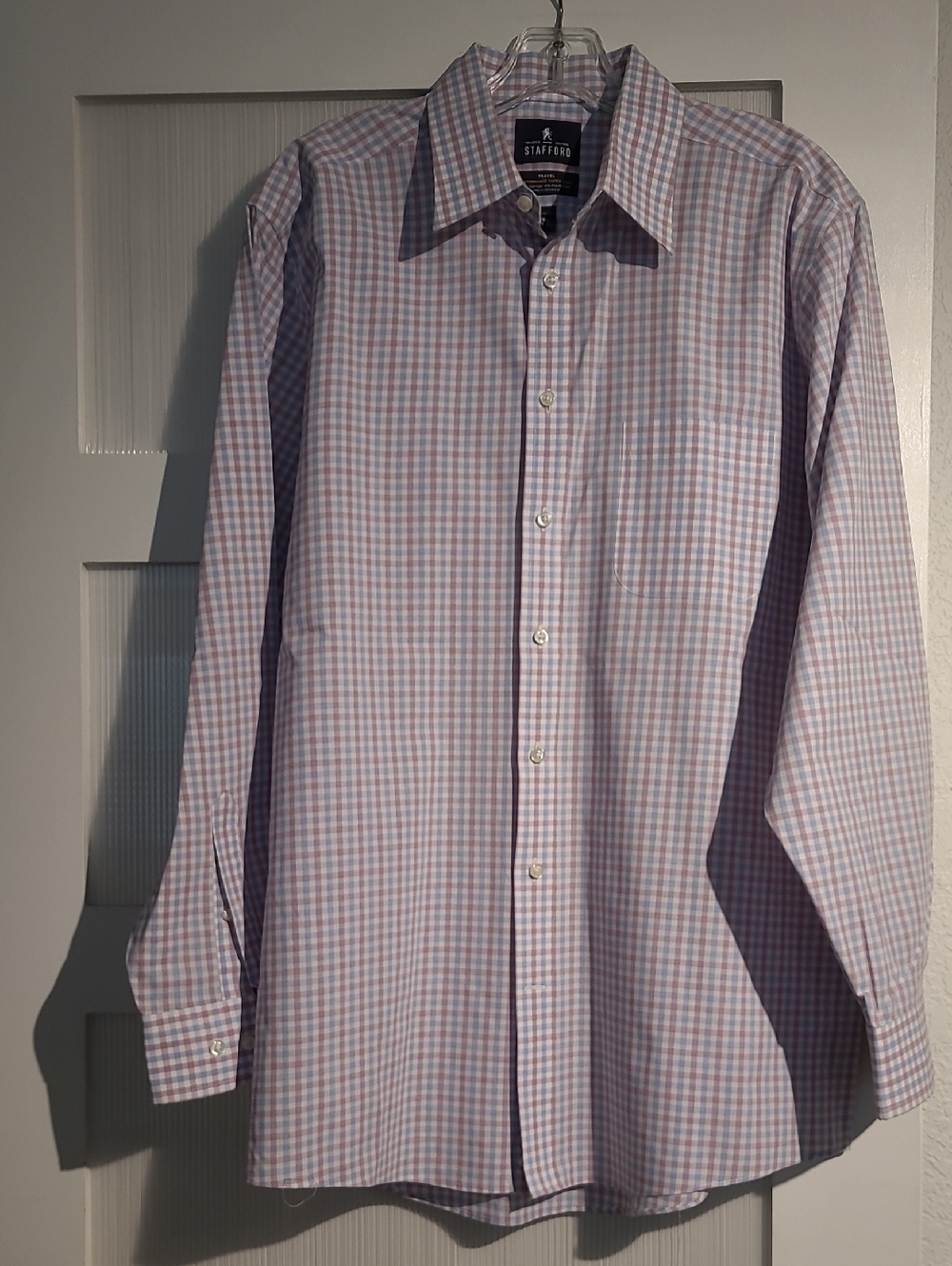 Stafford Men's Lavender and White Checked Dress Shirt